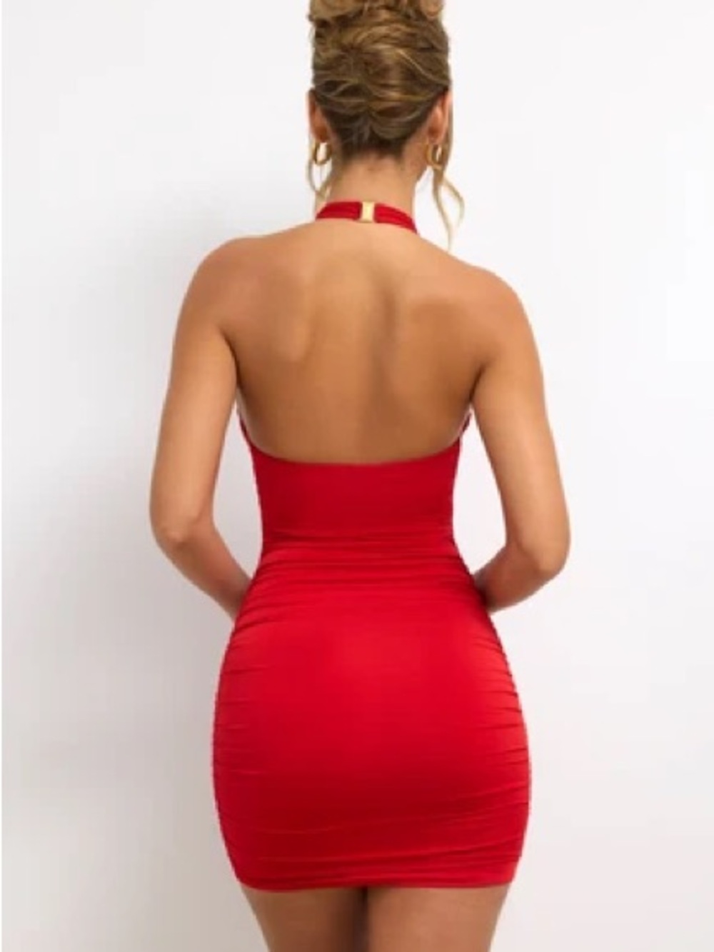 Oh Polly Sofijq- Red Plunge Halter Mini Dress - Picture 3 of 6